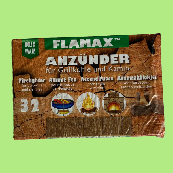 Flamax 96 Accendini Ecologici Per Barbecue E Stufa, 32 Pezzi In Lana Di Legno E Cera, Certificati FSC