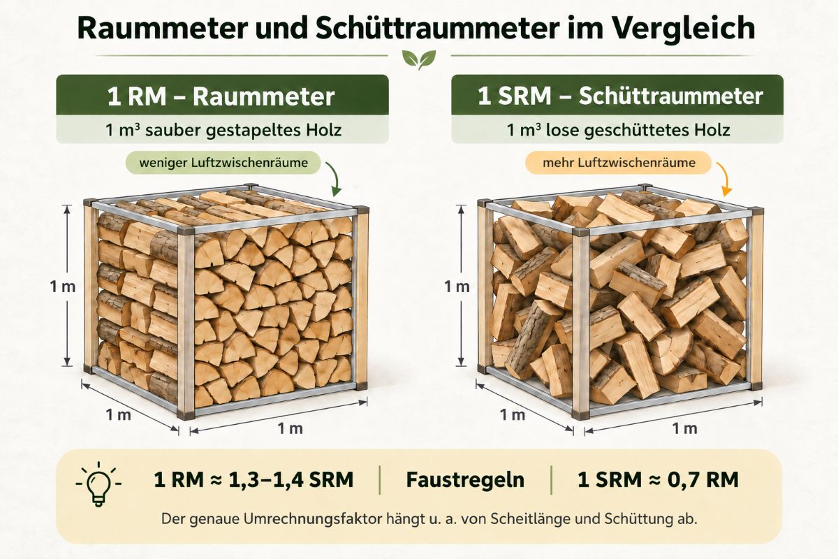 Unterschied zwischen Raummeter und Schüttraummeter mit Umrechnung